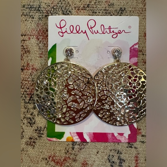 Lilly Pulitzer "Devine" Gold Door Knocker Rhinestones Earrings - Picture 5 of 7